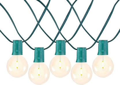 Novelty Lights 50 Feet G50 LED Patio String Light Set with 50 Bulbs, Warm White, Weather Resistant and Shatterproof Replaceable Plastic Globe Bulbs, Green Wire