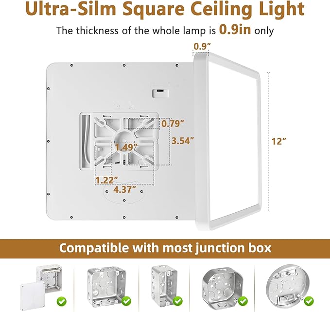 12 Inch Square LED Flush Mount Ceiling Light, 30W, 3000LM Square Light Fixture 3000K/4000K/6000K CCT Selectable, LED Flat Panel Ceiling Light Fixture for Bedroom,Kitchen,Living Room (2PK-White)