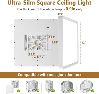 12 Inch Square LED Flush Mount Ceiling Light, 30W, 3000LM Square Light Fixture 3000K/4000K/6000K CCT Selectable, LED Flat Panel Ceiling Light Fixture for Bedroom,Kitchen,Living Room (2PK-White)