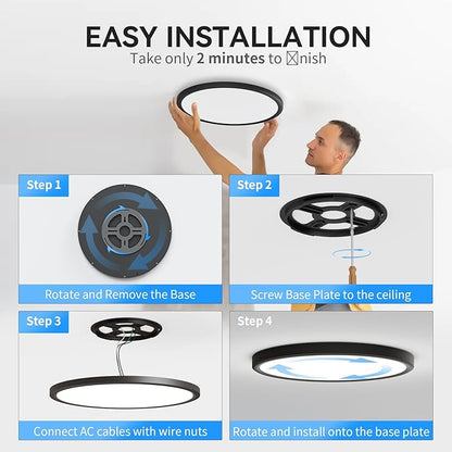 WKONCLDY 4700lm LED Flush Mount Ceiling Light, Super Slim 16 inch LED Ceiling Light, 5000K LED Ceiling Light for Bedroom, Living Room, Dining Room (Black, One Pack)