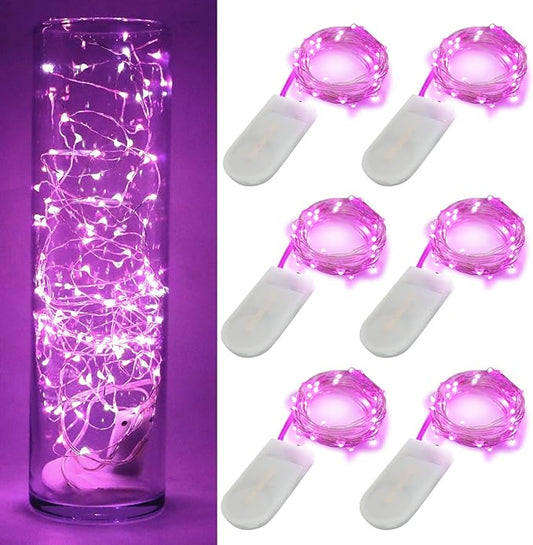 6 Pack Fairy Lights Battery Operated No Remote LED Starry String Lights 30 Micro Starry LEDs on 10ft Copper Wire Light for DIY Wedding Centerpiece Table Decorations (Pink)