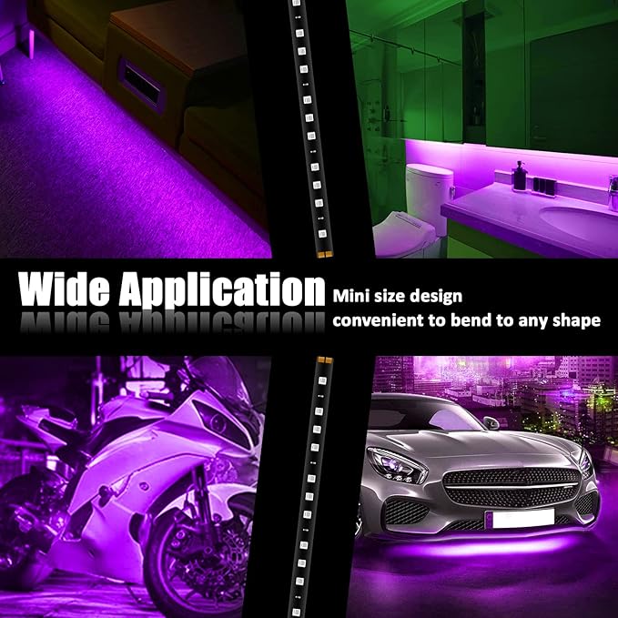 XT AUTO Purple 12v 15 Led 30cm Car Motorcycle Flexible Waterproof Underbody Light Strip String Lights for Festive Decoration Pack of 20