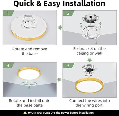 hykolity 12 Inch Selectable CCT LED Round Flat Panel Light, 24W 3000K/4000K/5000K, Edge-Lit Flush Mount Ceiling Light Fixture for Kitchen, Bedroom, Laundry and Closet Room，Gold