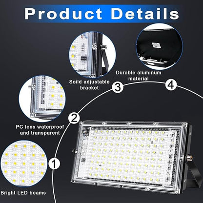 LED Flood Lights, 4 Pack 100W Outdoor Floodlights with Plug, 10000 Lumens 6500K Super Bright Plug in Flood Light, IP66 Waterproof Exterior Security Lights for Garden, Yard, Garage, Porch, Playground
