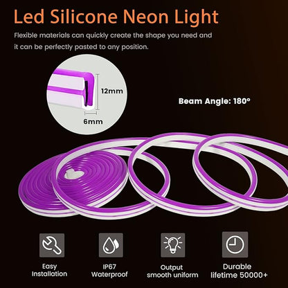 YM E-Bright Purple Led Neon Strip Light Without Power Supply, 5M 16.4Ft 600SMD Silicone Rope Lamp for Signboard Bar Home Building Indoor Outdoor Decoration Waterproof Flexible DC12V