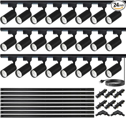 H Type LED Track Lighting Heads 24 Track Lights 3000K 20W 2400lm High Brightness Track Lighting System for Accent Lighting, Dimmable Ceiling Lights Spotlight Fixtures with 26ft Track Rail