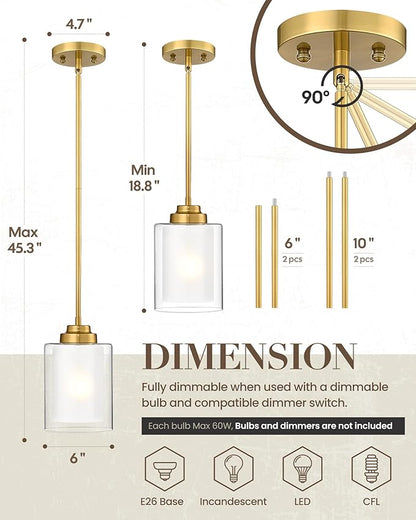 TENGXIN Modern Pendant Light, 6-in Brushed Gold Modern Pendant Light for Kitchen Island, Hanging Ceiling Light Fixture, Farmhouse Pendant Lighting for Dining Room Bedroom Bar Office,TXPLBG02-L
