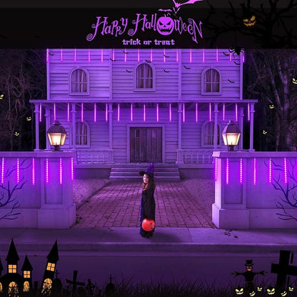 JMEXSUSS 2 Pack Purple Solar Halloween Lights, 16 Tube 288 LED Solar Meteor Shower Rain Lights, Christmas Light Outdoor Waterproof for Tree Halloween Christmas Decorations