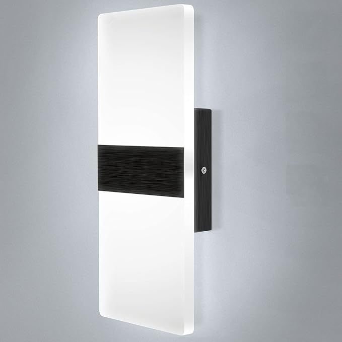 Lightess Modern Wall Sconce Dimmable Sconce Wall Lighting 12W Black Indoor Wall Lamp Acrylic Wall Mounted Lighting Fixture for Bedroom Living Room Hallway, Cool White