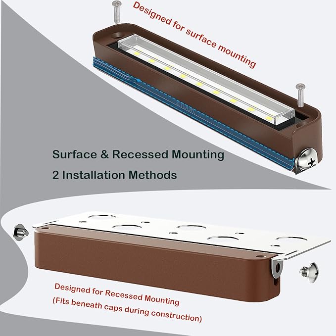 rosykite 7 Inch LED Retaining Wall Lights 4-Pack, 5W Hardscape Step Lights, 5CCT 2200K-5000K Tunable White, 12-24V Low Voltage Outdoor Paver Lights, ETL Listed Brown Landscape Lights for Stairs, Deck