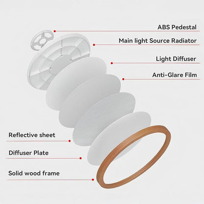Ultra-Thin LED Ceiling Light Fixture 20.47", Handcrafted Walnut Wood Modern Wabi-Sabi Style, Slim 2.5cm Profile, 37W LED 3000K-4000K-6000K, Round Minimalist Lamp for Bedroom Kitchen Hallway