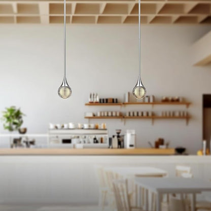 3-Pendant Lights Kitchen Island, Chrome Silver Globe Crystal Ceiling Hanging Light Fxitures, LED Light Fixtures Metal Rod Ceiling Glass Pendant Lighting for Kitchen Island Dining Room Bar