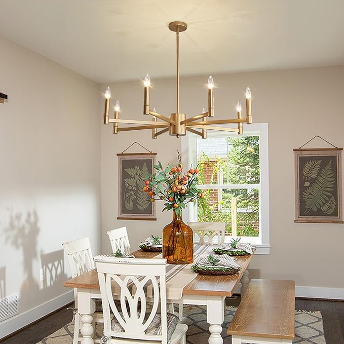 ASGYISA 8-Light Gold Candle Chandeliers Modern Farmhouse Ceiling Light Fixture Industrial Lighting for Dining Room Living Room Bedroom Kitchen Island Foyer