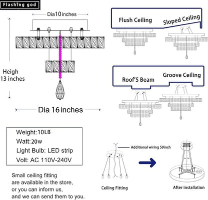 Flashing God 16 Inch Mini Chandelier Modern Crystal Chandeliers Light Semi Flush Mount Ceiling Light Fixture Small Silver Chandelier for Bedroom Hallway Kitchen Foyer