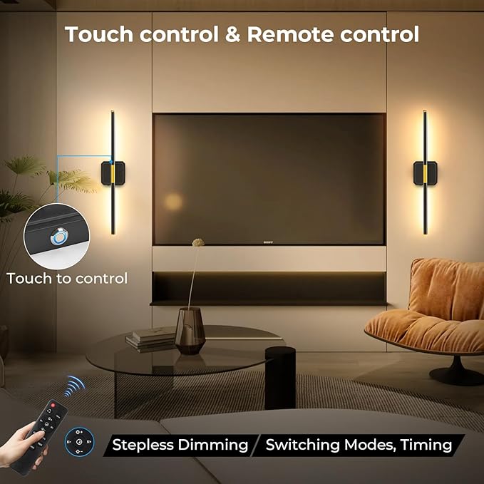 GvvooHome Battery Operated Wall Sconce Detachable 360°Rotate, Wireless Wall Lamp 3000-6500K Dimmable, 10000mAh Rechargeable Wall Light for Bedroom, Living Room，28.3" Black Gold 4 Pack