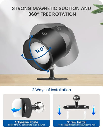 Battery Operated Wall Sconce Set of 2, Rechargeable Wall Lights with Remote Control, 3 Color Temp 3 RGB Dimmable, 360° Rotation Cordless Wall Mount Lamp for Hallway Bedroom, Black B02YBP206