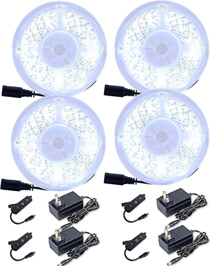 4 Set 20 FT White Led Strip Lights for Bedroom Dimmable 80 FT LEDs Rope Light Flexible Super Bright White Tape Lights for Ceiling Room Home Decor Luces LEDs