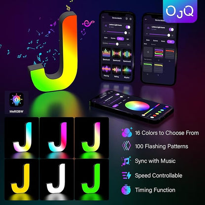 OJQ Light Up Letters LED Letter - Marquee Letters Music Sync Color Change Colorful - Christmas Birthday Gifts for Girl Teen Girl Room Decor Fiesta Party Decorations Dorm Room Essentials for Guys
