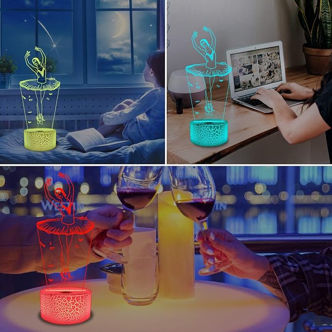 FULLOSUN Ballet Dancing Gifts, 3D Illusion Lamp Night Light with Remote Control 16 Colors Changing Gifts for Mom and Girls, Birthday Gift, Wedding Grandmother Graduation Gifts