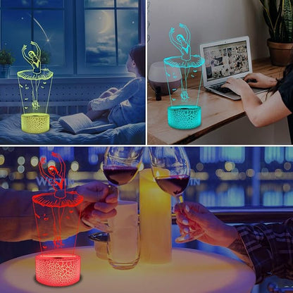FULLOSUN Ballet Dancing Gifts, 3D Illusion Lamp Night Light with Remote Control 16 Colors Changing Gifts for Mom and Girls, Birthday Gift, Wedding Grandmother Graduation Gifts