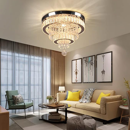 Finktonglan 15.7" Crystal Semi Flush Mount Ceiling Light, 2-Ring LED Crystal Chandelier, Warm White 3000K, Non-Dimmable, Built-in LED for Bedroom Hallway Entryway Dining Room