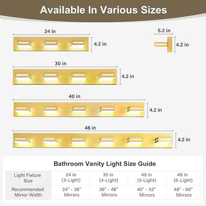 LED Modern Bathroom Light Fixtures, 4-Light 30-Inch Gold Vanity Lights for Bathroom Lighting Fixtures Over Mirror, 6000K Cool White 350° Rotatable Wall Lamp