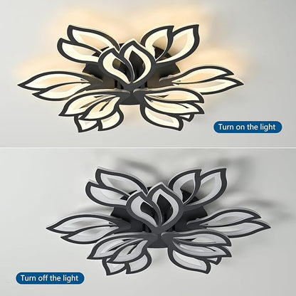 28" Black Modern Flower Dimmable Ceiling Light Fixture, 9 Leaves Low Profile Flush Mount Ceiling Light for Living Room Dining Room Bedroom