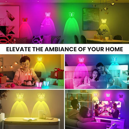 LOFTEK Rechargeable Motion Sensor Light, 2 Color Modes, Dimmable RGB Ambient Lighting, Cute Butterfly Light for Kid's Bedroom, Bathroom, Hallway, Tent & Stairs - Ideal Home Decor & Gift, White of 4