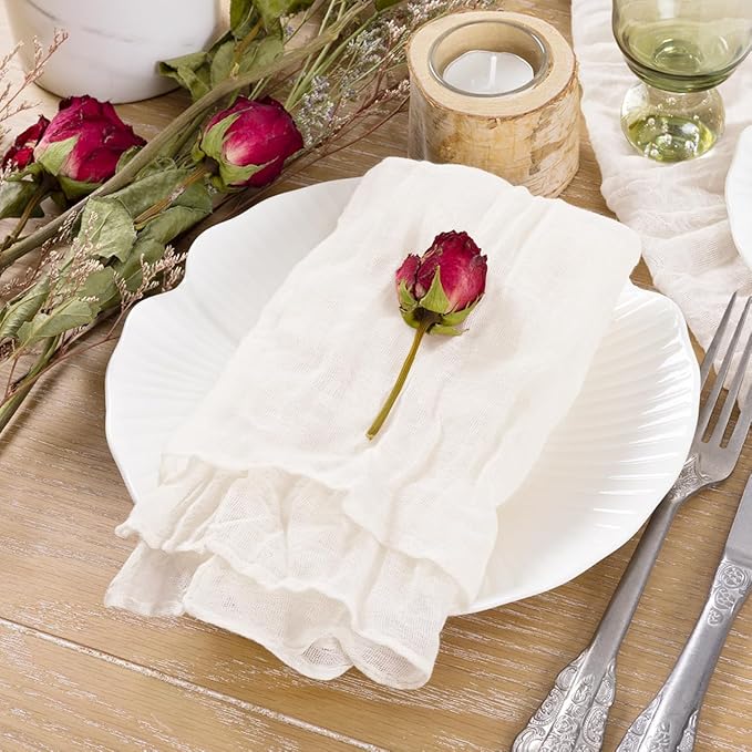 Socomi Ivory White Cheesecloth Napkins Summer Cheese Cloths Gauze Set of 24 Boho Washable Dinner Table Napkins for Wedding Party Baby Shower Birthday Party Decor