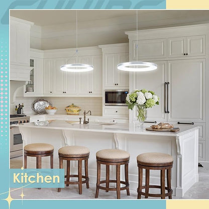 CHYING LED Pendant Lights Kitchen Island, 11.8" 15W Cool White Modern Ring Chandelier, Adjustable Height Silver Hanging Pendant Ceiling Light for Dining Room Bedroom Hallway Entryway, 6500K