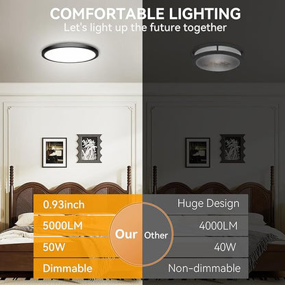 WKONCLDY 5CCT 3000k//3500k/4500k//5000k/6000k Selectable, Dimmable Led Flush Mount Ceiling Light, 20 Inch 5000LM Round Modern Flat Panel,Super Slim for Living Dining Kitchen Bedroom Room