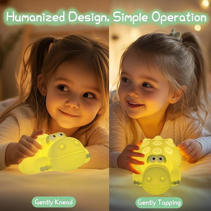 Night Light for Kids, Cute Silicone Nursery Crocodile Lamp with White Noise, NightLight for Baby and Toddler,Squishy Kawaii Bedside Lamp for Kids Room