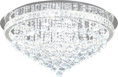 Dia 32" Modern Crystal Chandeliers for Dining Room,Silver Raindrop Chandelier Flush Mount Chandeliers for Living Room Bedrooms Dining Room Dimmable 2700k 4500k 6000k