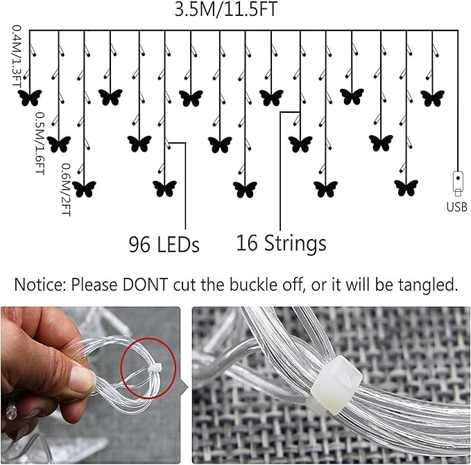 Butterfly Curtain Fairy Lights USB Plug in, 8 Modes 96 LED 11.5FT Firefly Window Twinkle Timer String Lights with Remote for Bedroom Patio Christmas Wedding Party Decoration (Pink)