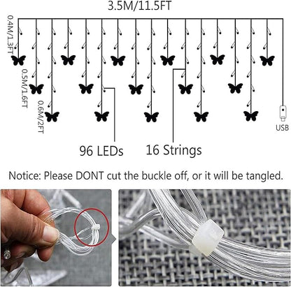 Butterfly Curtain Fairy Lights USB Plug in, 8 Modes 96 LED 11.5FT Firefly Window Twinkle Timer String Lights with Remote for Bedroom Patio Christmas Wedding Party Decoration (Pink)