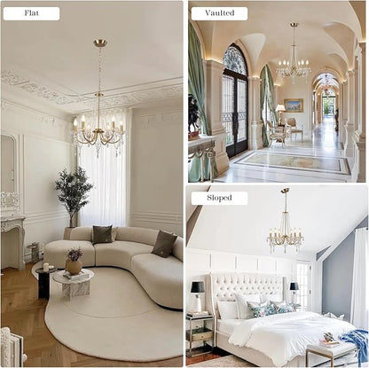Crystal Gold Chandeliers for Dining Room, Modern Candle Crystal Brass Chandelier Light Fixture, Vintage Pendant Light for Living Room Bedroom Bathroom Entryway Hallway E12 Bulbs D19 in x H24 in