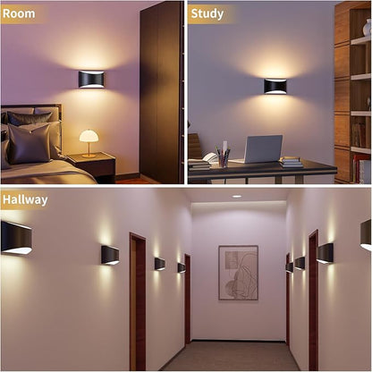 Black Modern LED Wall Sconce, 3 Colors Indoor Wall Lights, 10W Hardwired Up and Down Aluminum Wall Mount Lamp for Bedroom Living Room Hallway Corridor (Black, 6 Pack)