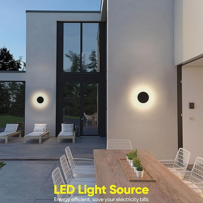 LED Wall Light Indoor Outdoor Modern Sconce Black Modern Outdoor Wall Lights Aluminum Waterproof Black Wall Mount Lights LED Light Warm White 3000K (Round)