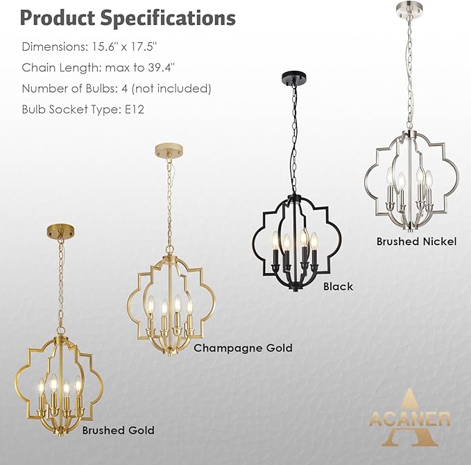 4-Light Small Gold Chandelier, 15.6 inch Farmhouse Light Fixtures for Dining Room, Champagne Gold Pendant Light for Entryway Foyer Kitchen Island