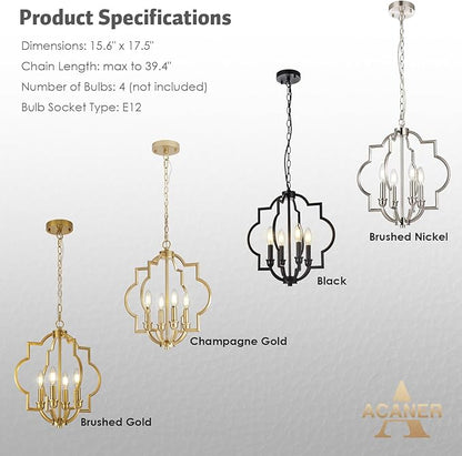 4-Light Small Gold Chandelier, 15.6 inch Farmhouse Light Fixtures for Dining Room, Champagne Gold Pendant Light for Entryway Foyer Kitchen Island