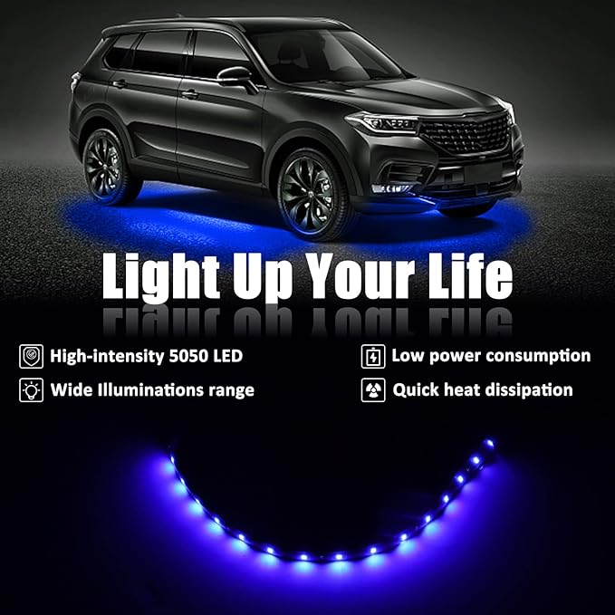 Blue 12v 15 Led 30cm Car Flexible Waterproof Underbody Light Strip Pack of 20