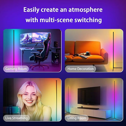 LED Corner Floor Lamp, Corner Lamp - 16 Million DIY Colors, 68+ Scenes, App & Remote Control, Smart RGBICW Corner Light with Music Sync & Timer Setting, LED Lamp for Bedroom, Living Room, Gaming Room