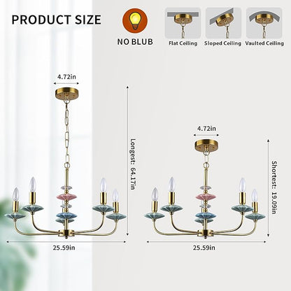 Gold Chandeliers for Dining Room Light Fixture Over Table,5-Light Art Deco Chandelier, Modern Retro Candle Chandelier with Ceramic,Farmhouse Chandelier for Girls Bedroom，Living Room, Foyer