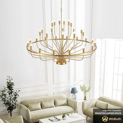51.2" Modern Large Gold Chandelier Vintage 32-Lights Mid Century Modern Candle Style Chandeliers Light Fixture Vintage Rustic Golden Chandelier for Dining Room, Kitchen, Living Room, E12