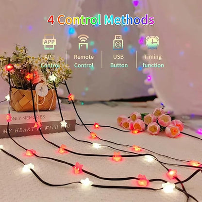 Smart Star Fairy Lights, 33FT 66 LED String Light, Tent Lights for Party with App, Music Sync,Group Control String Lights for Bedroom, Party, Wedding, Holiday Decorations (Star)