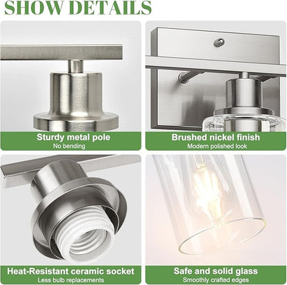 MOKATNG 3-Light Bathroom Light Fixtures, Vanity Light with Clear Glass Shades, Brushed Nickel Bathroom Light Fixtures Over Mirror, Modern Bathroom Wall Lamp for Mirror Living Room Cabinet Bedroom