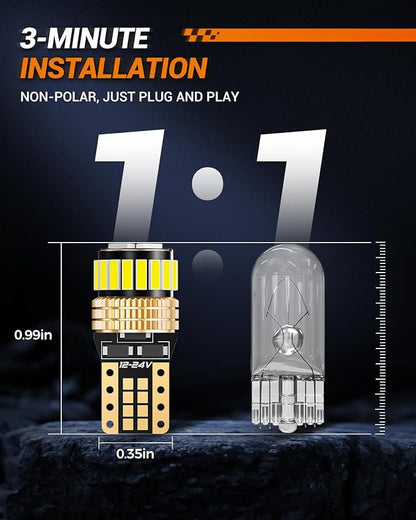 SEALIGHT 194 LED Bulb 6000K White 168 T10 2825 W5W 600% Brightness Wedge Interior Car Bulbs Replacement for License Plate Lights Dome Map Door Courtesy Trunk Parking, 10 PCS