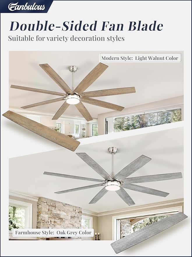 Fanbulous 72 Inch Ceiling Fans with Lights, Large Farmhouse Ceiling Fans with Remote, Walnut&Gray Ceiling Fan Fixtures with Bright LED Light for Living Room, Bedroom, Kitchen