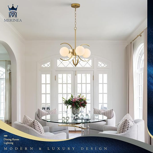 Modern Gold Sputnik Chandelier L16.5”4-Light Mid Century Milk Glass Globe Ceiling Pendant Light Fixture Small Industrial Chandeliers for Dining Room Kitchen Entryway Hallway