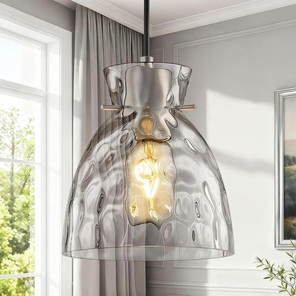 5.9“ Small Brushed Nickel Pendant Lights Kitchen Island, Hammered Glass Pendant Light Fixtures, Adjustable Mini Hanging Lights Kitchen Pendant Lighting over Island Sink Bathroom Dining Room Bedroom
